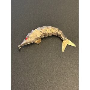 Vintage Sterling 925 Articulating Fish Pendant Red Eye Peru